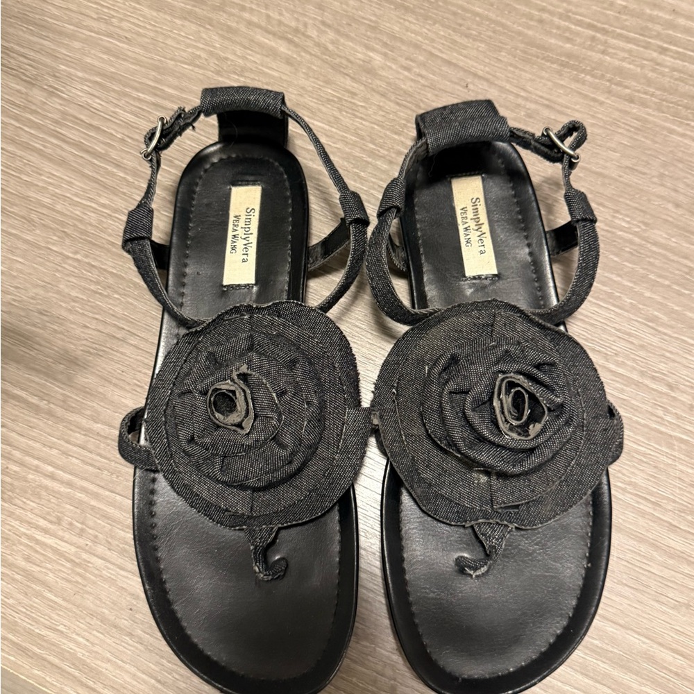 Simply Vera Vera Wang Black Denim Floral Sandals